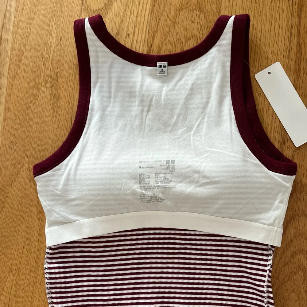 Uniqlo Burgundy & White ribbed cropped Striped bra top - Picture 6 of 8